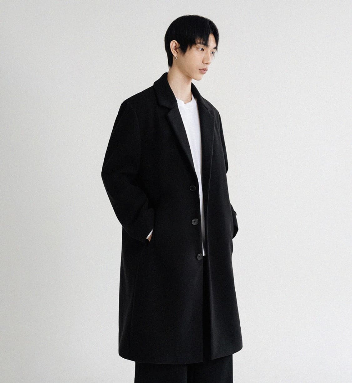 리메인세컨드 울 블렌드 오버핏 싱글코트 블랙 상품이미지3