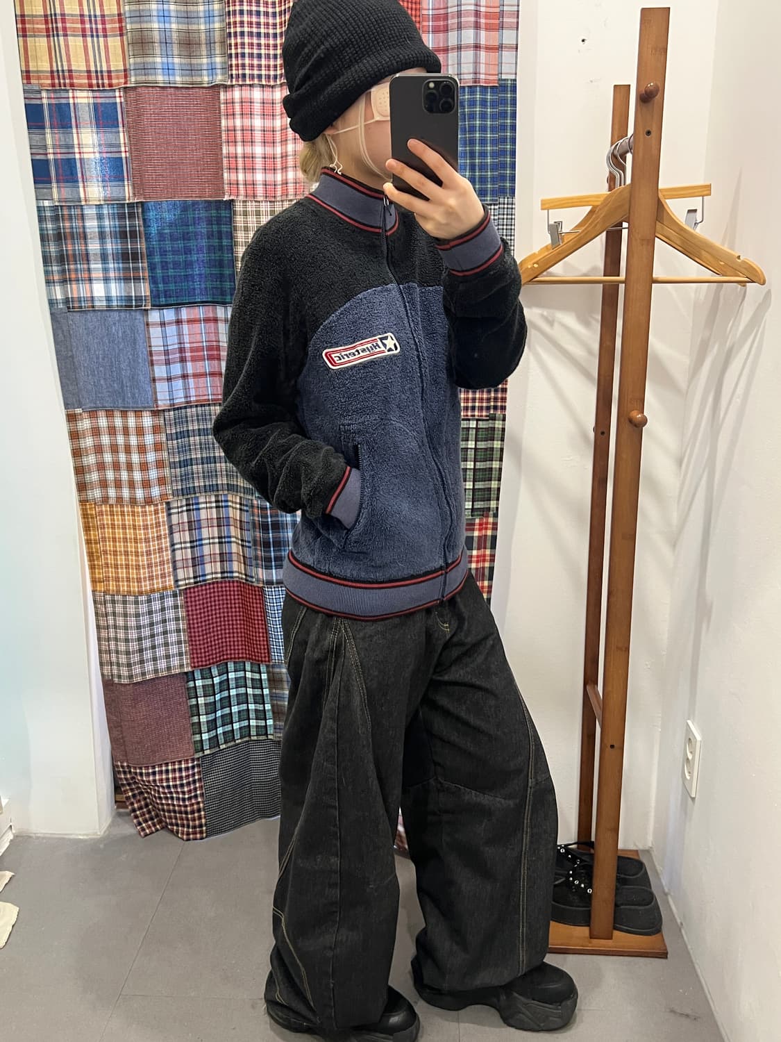 히스테릭글래머 양털 네이비 블랙 집업 상품이미지4