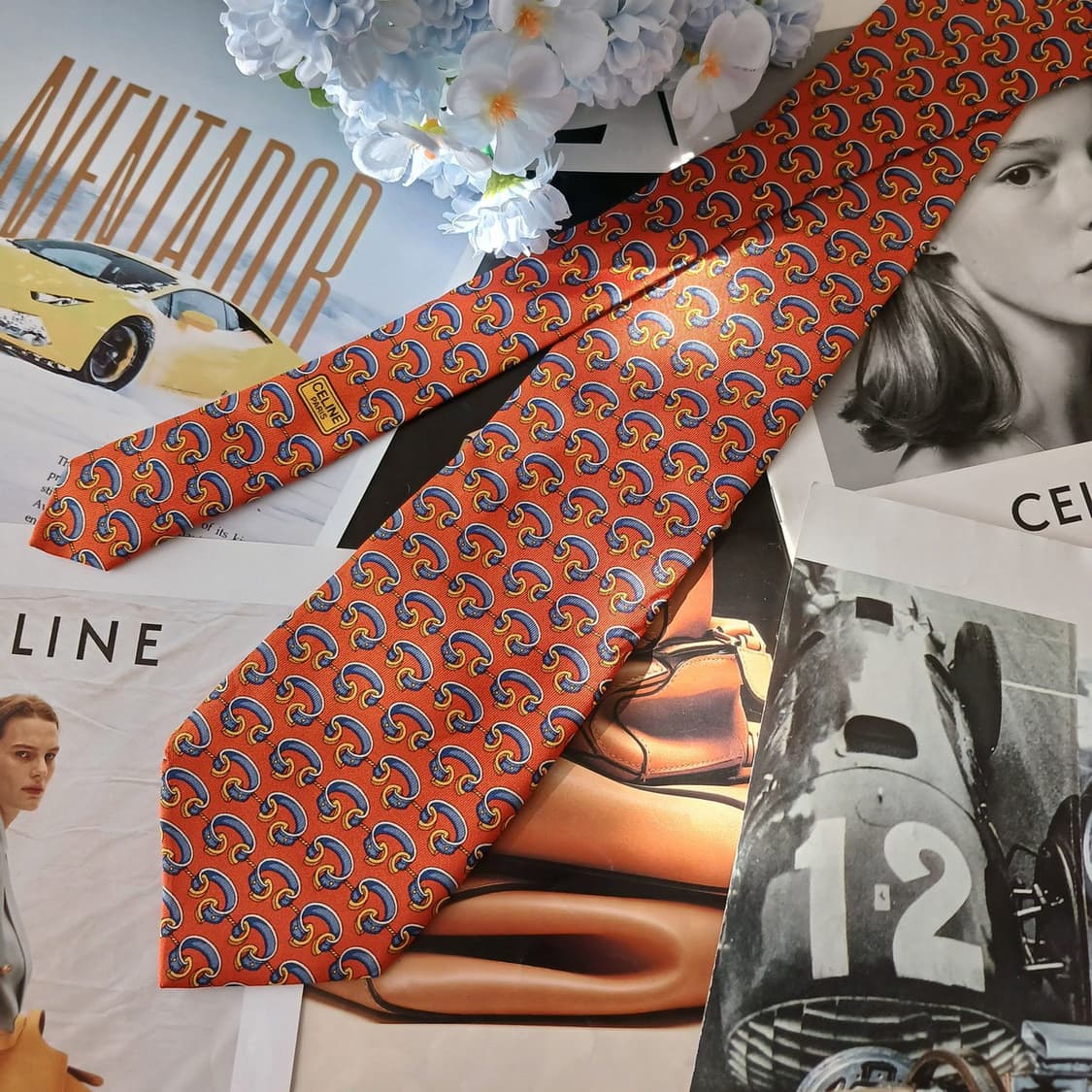 셀린느 실크 오렌지 팔찌 모티브 넥타이 9.5cm A+등급 A19482
 상품이미지5