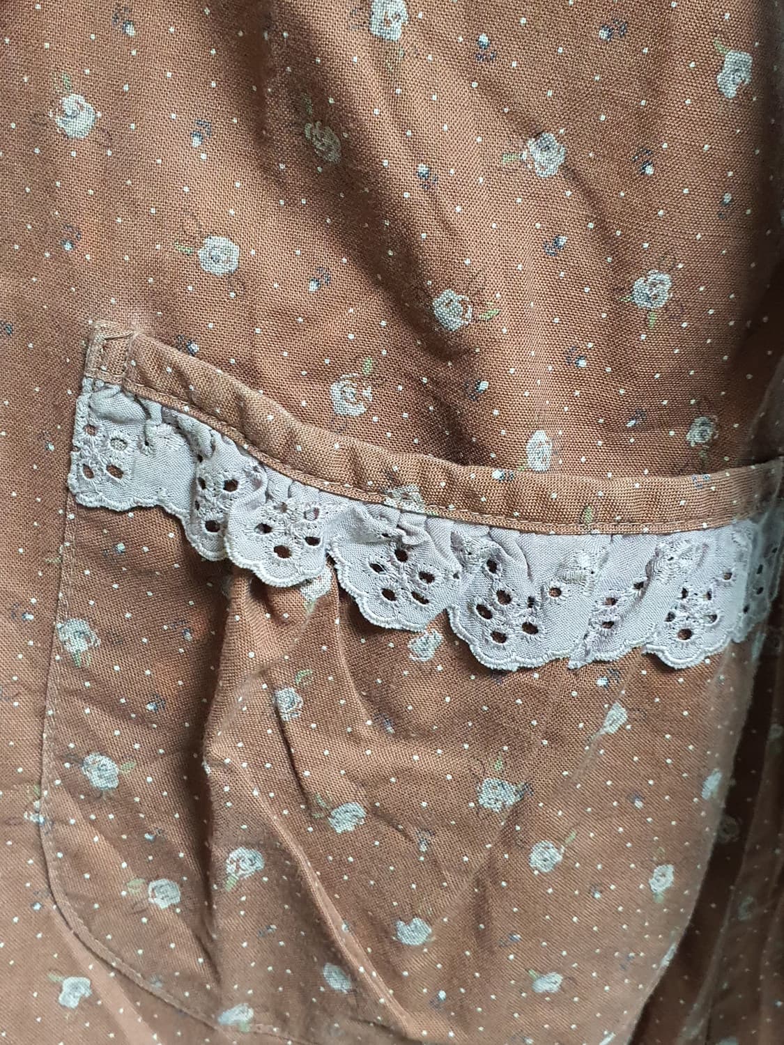 [빈티지] 브라운 잔꽃무늬 레이스 롱 원피스 앞치마 상품이미지3
