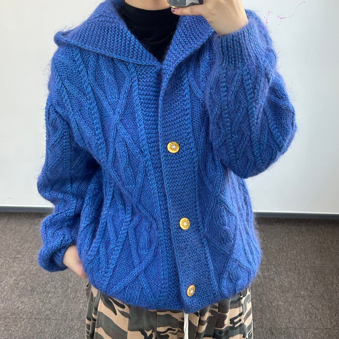 빈티지 딥블루 케이블 니트 가디건 상품이미지1