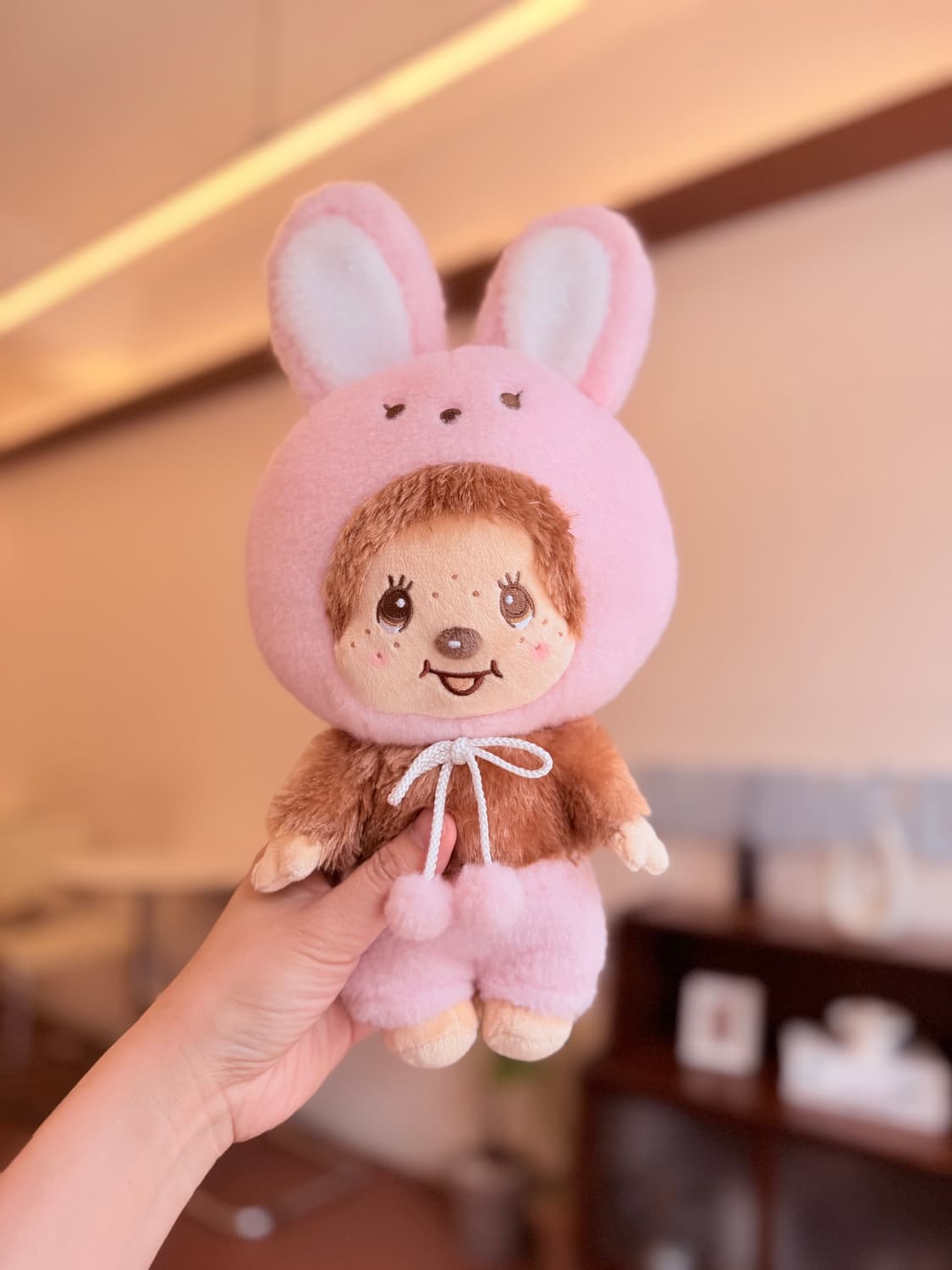 일본 핑크 토끼옷을 입은 몬치치 인형 38cm 상품이미지4