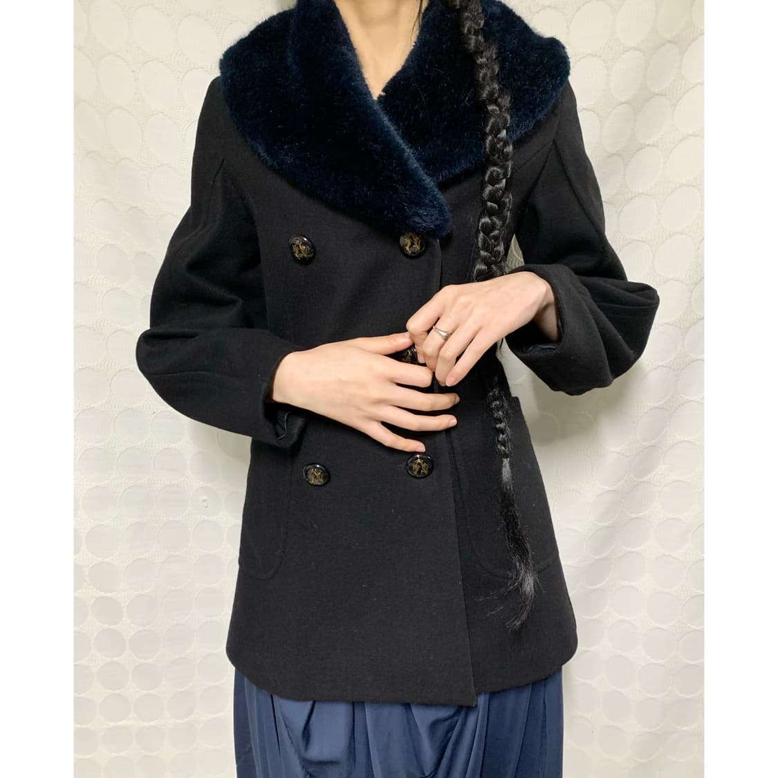 비비안웨스트우드 블루 퍼 트리밍 울 코트 상품이미지2