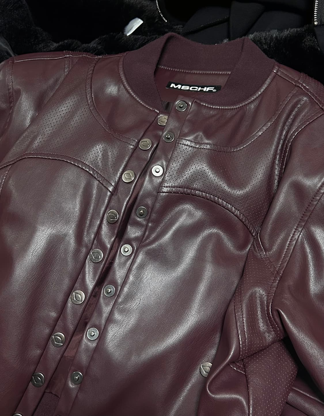 미스치프 레더 봄버 자켓 버건디 버튼업 상품이미지2