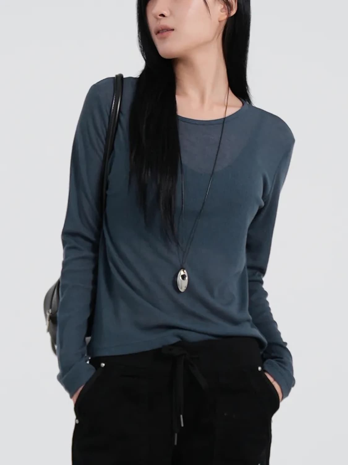 (새상품 2개 일괄!) 바스 레이어드 인디블루/베이지 긴팔티 상품이미지2