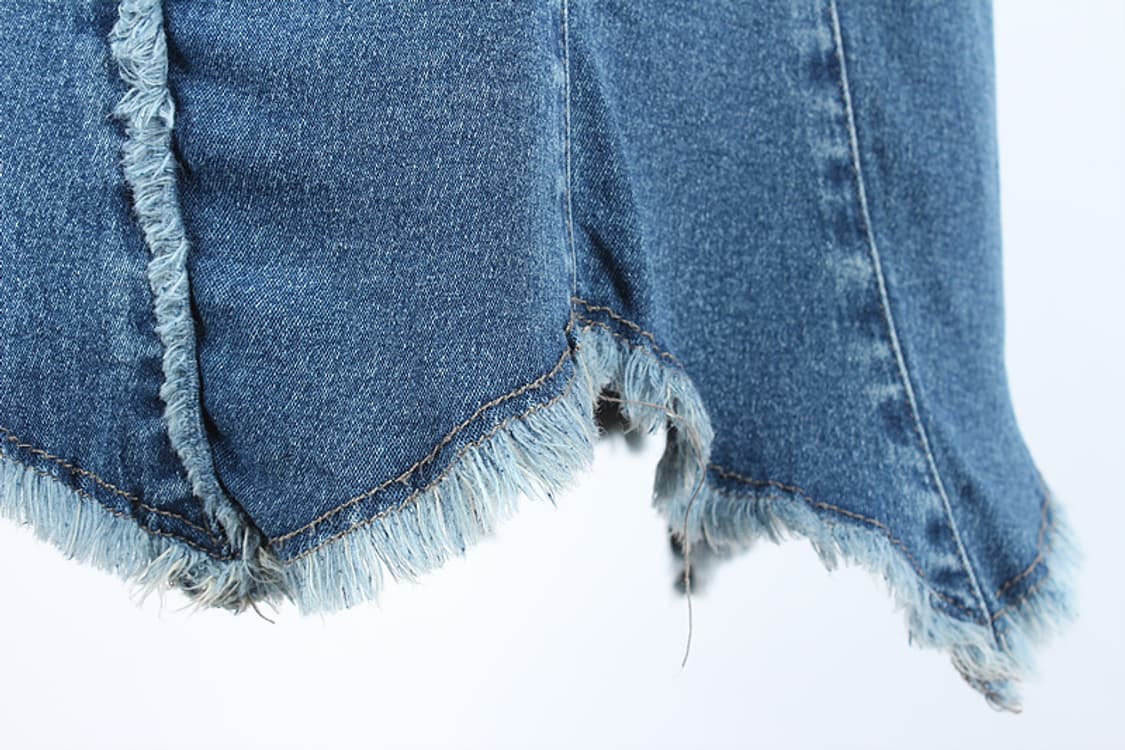 데님 데미지 컷팅 커팅 프린지 사선 패턴 패치워크 언발 A라인 롱 청치마 상품이미지5