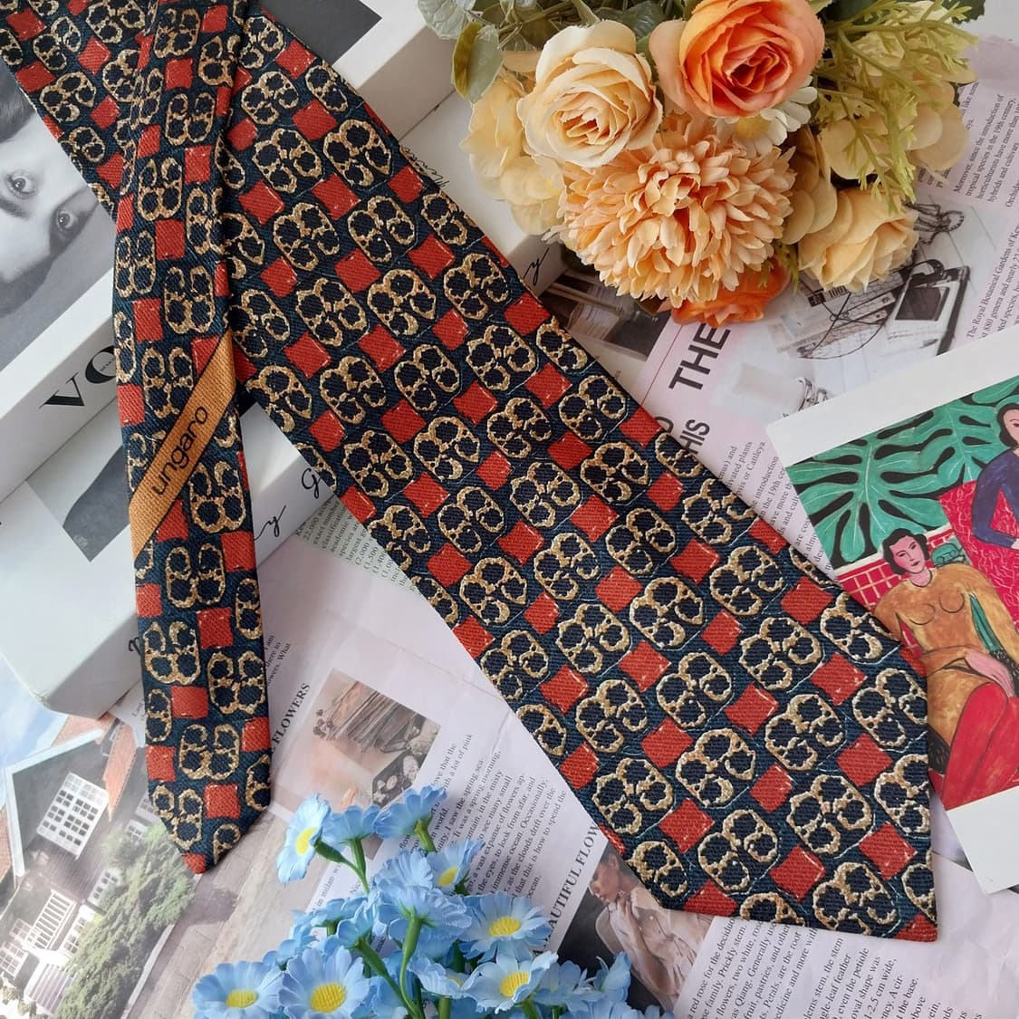 웅가로 실크 블랙 와인 패턴 넥타이 9.7cm A등급 K2531 상품이미지4