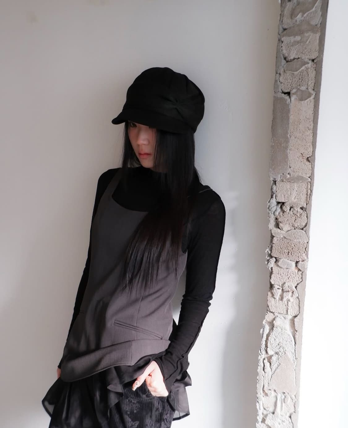 비삼샵 비센사이 셔링 모자 블랙 상품이미지1