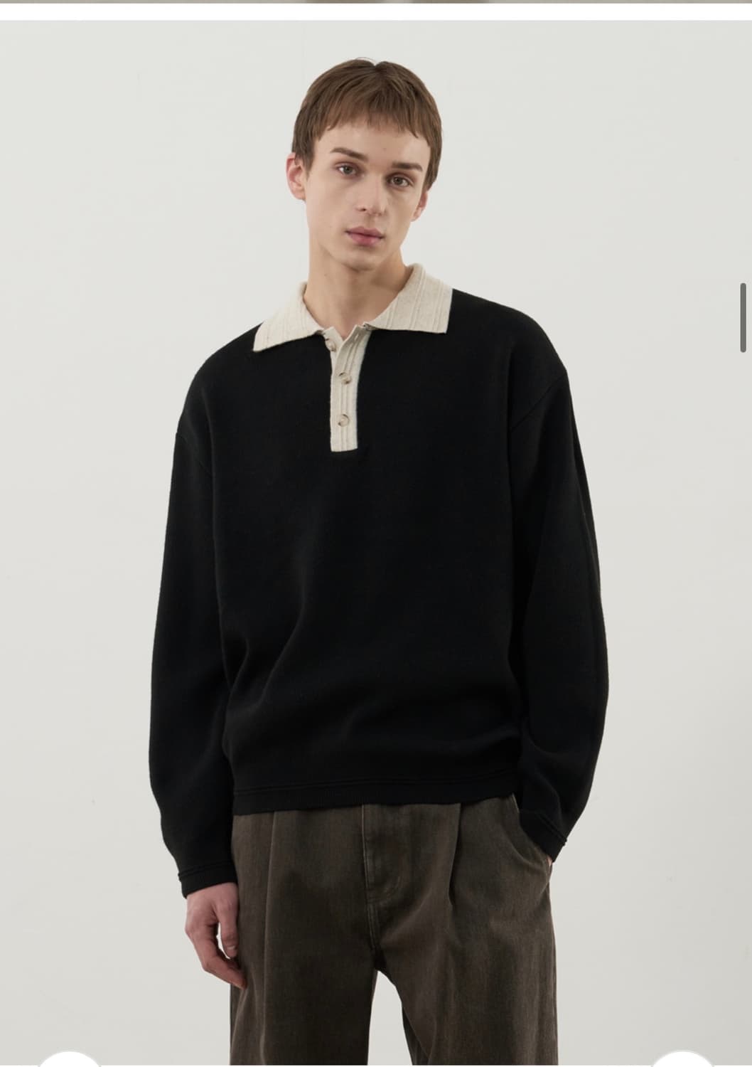 (L) 드로우핏 투톤 컬러 풀오버 카라 니트 [BLACK] 판매 상품이미지1