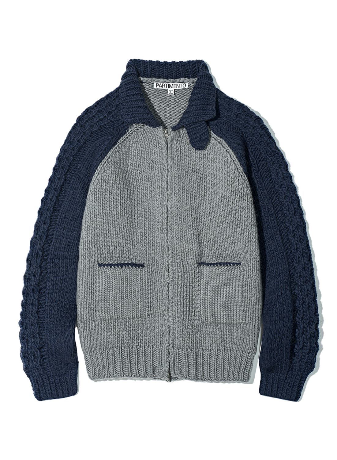 100% WOOL CONTRAST KNIT ZIP-UP NAVY 상품이미지1