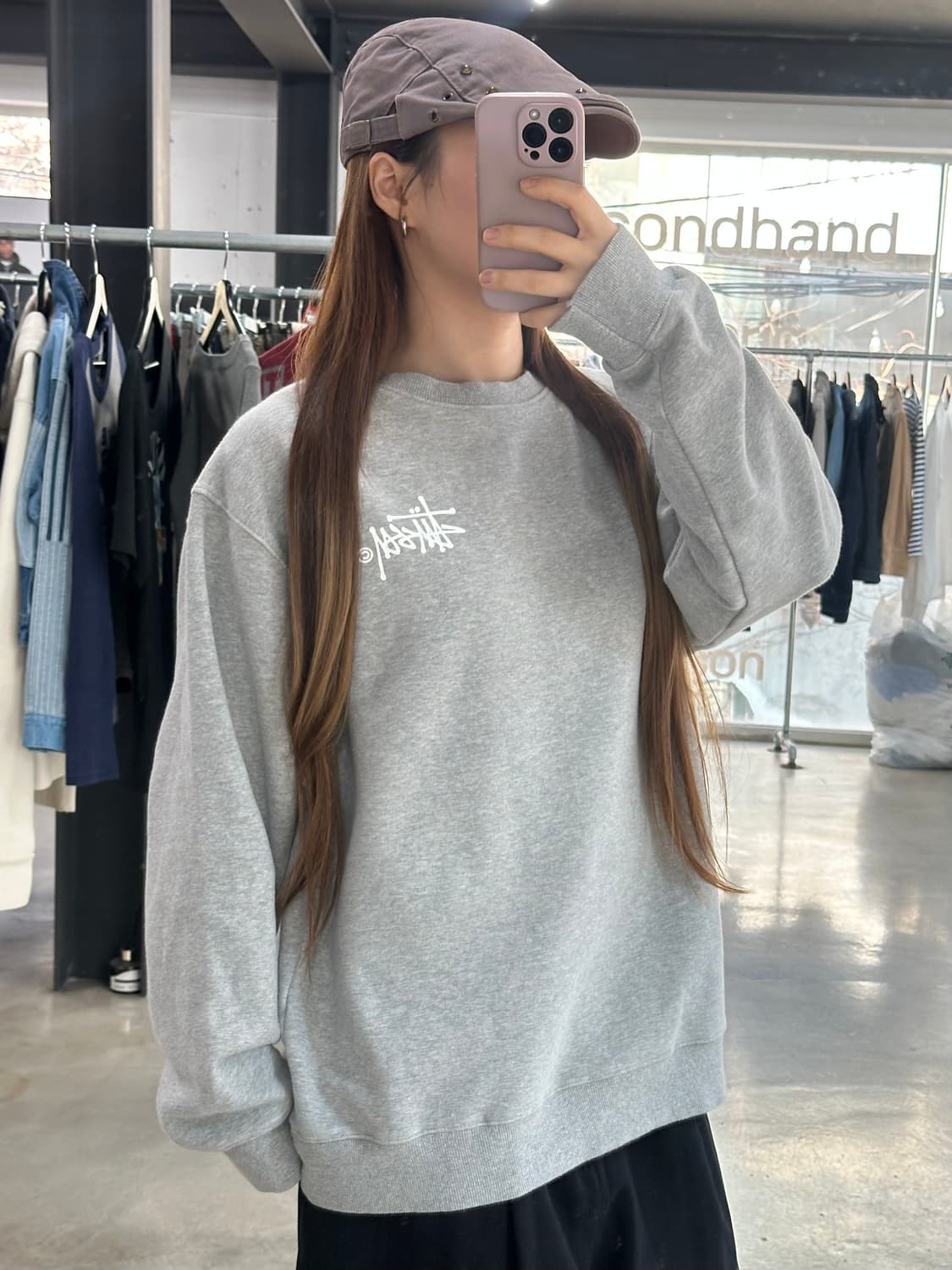 스투시 백로고 맨투맨 그레이 상품이미지3