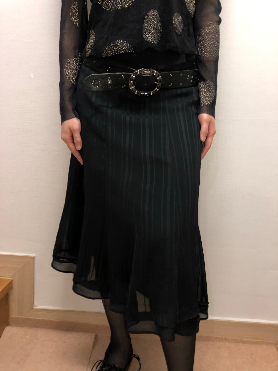 빈티지 블랙 스트라이프 스커트 상품이미지1