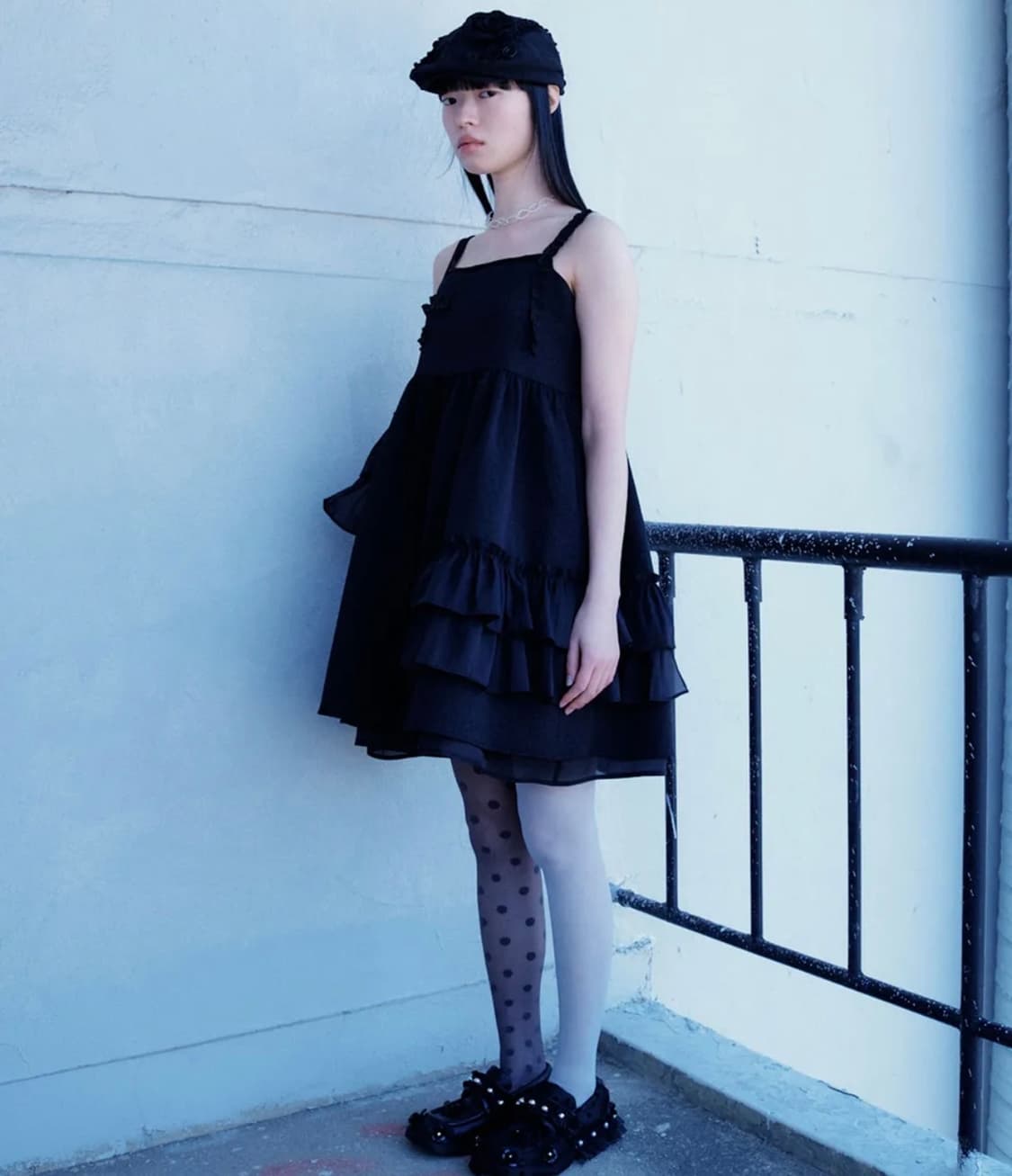 타입서비스 러플 슬리브 볼륨 드레스 블랙 베이비돌 상품이미지1