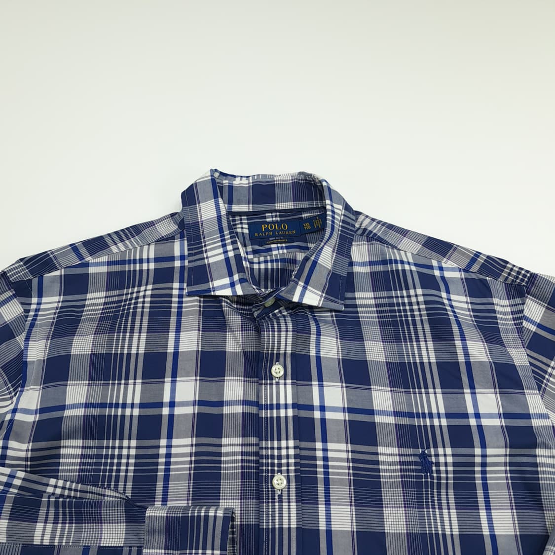 CN764 2XL 폴로 랄프로렌 네이비 엘라스틴 체크 긴팔 셔츠 남방 상품이미지3