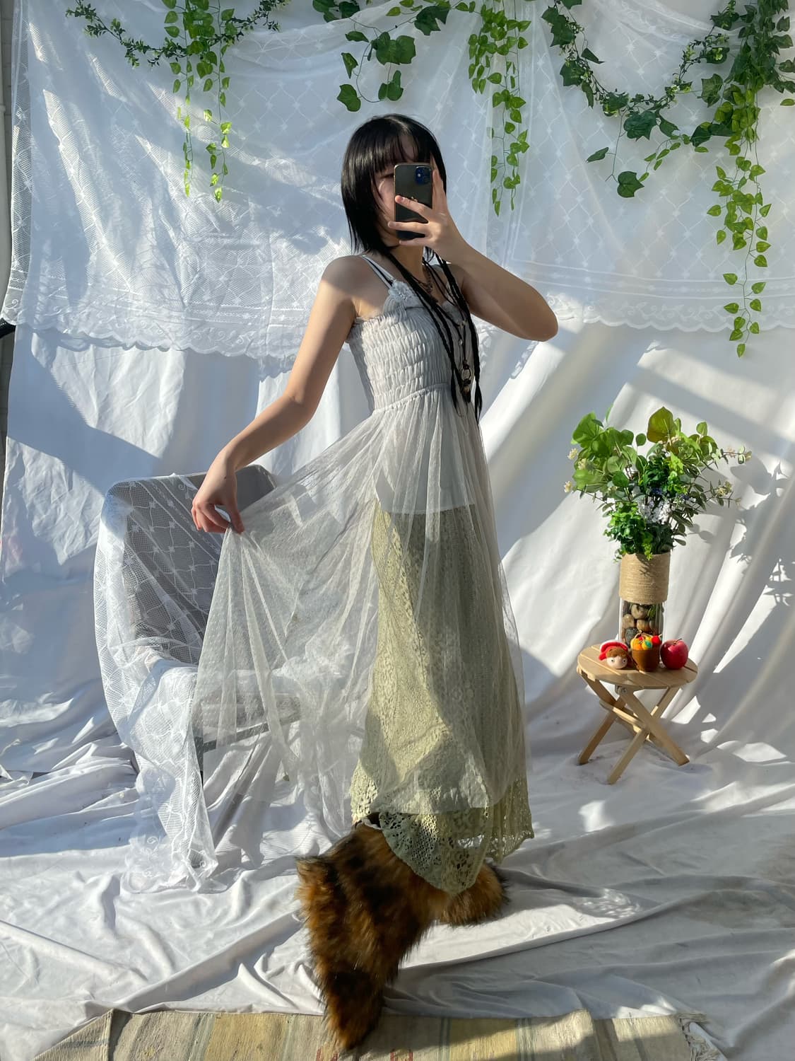 Light gray lace long one piece 상품이미지4