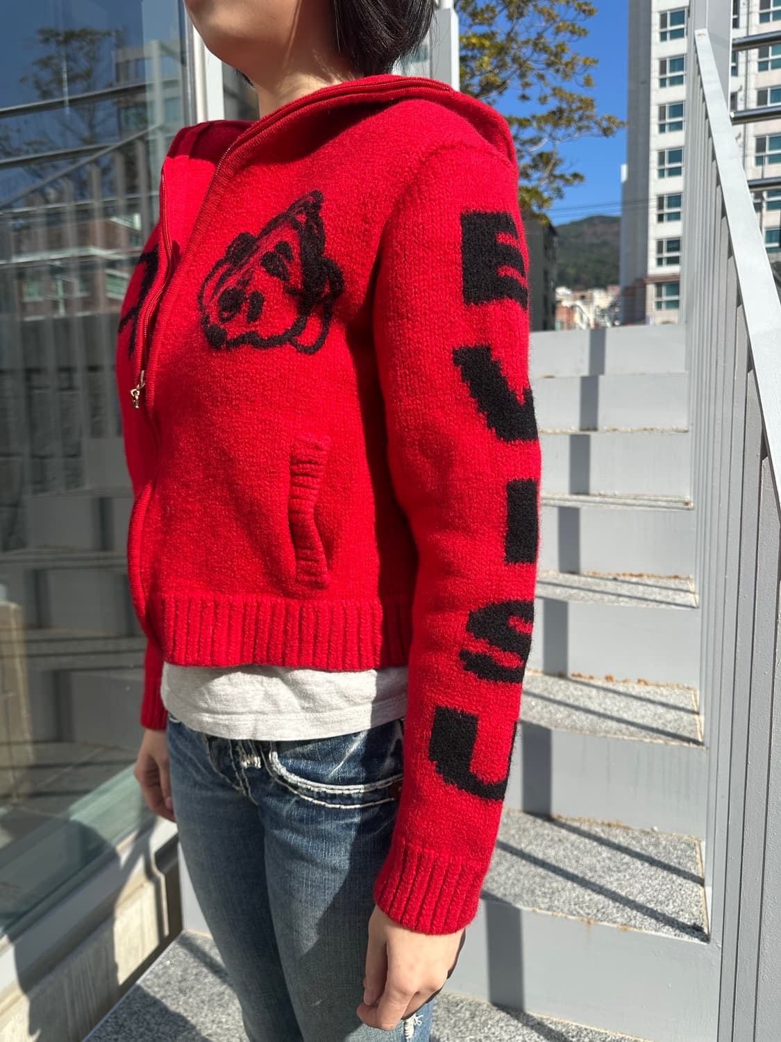 Evisu logo embroidery knit hood zip-up 상품이미지7