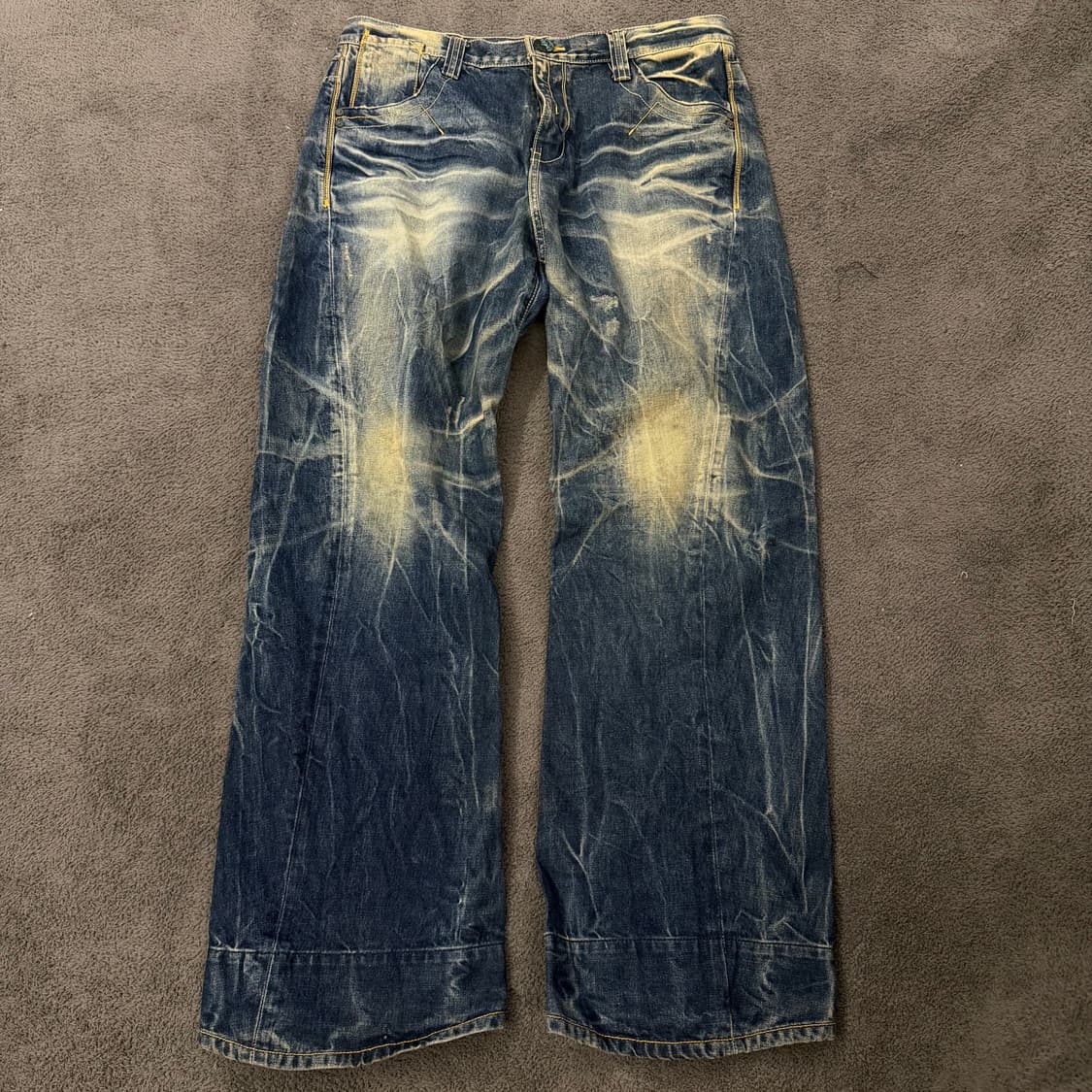 [정품/36] 에비수 진청 워싱 옐로우 빅로고 데미지 데님 청바지 상품이미지2