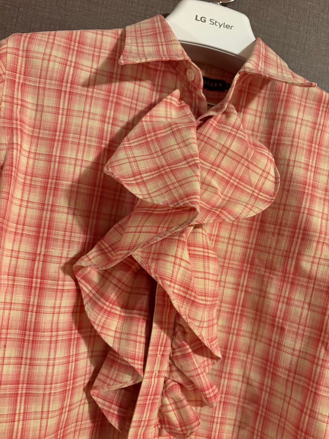 RL 랄프로렌 핑크 체크 프릴 블라우스 상품이미지3