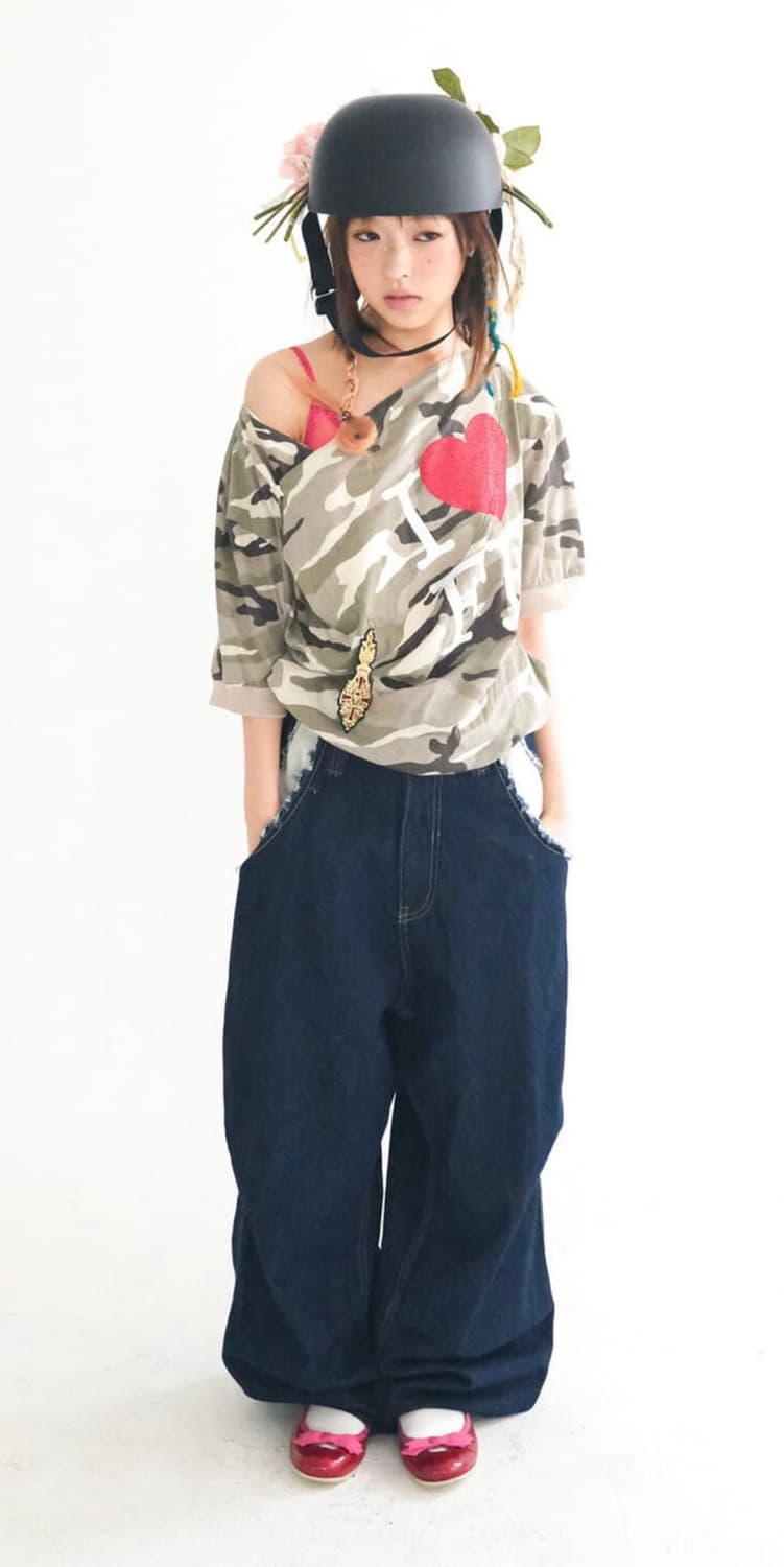 샵페어리 넥 버튼 카모 반팔 티셔츠 상품이미지5