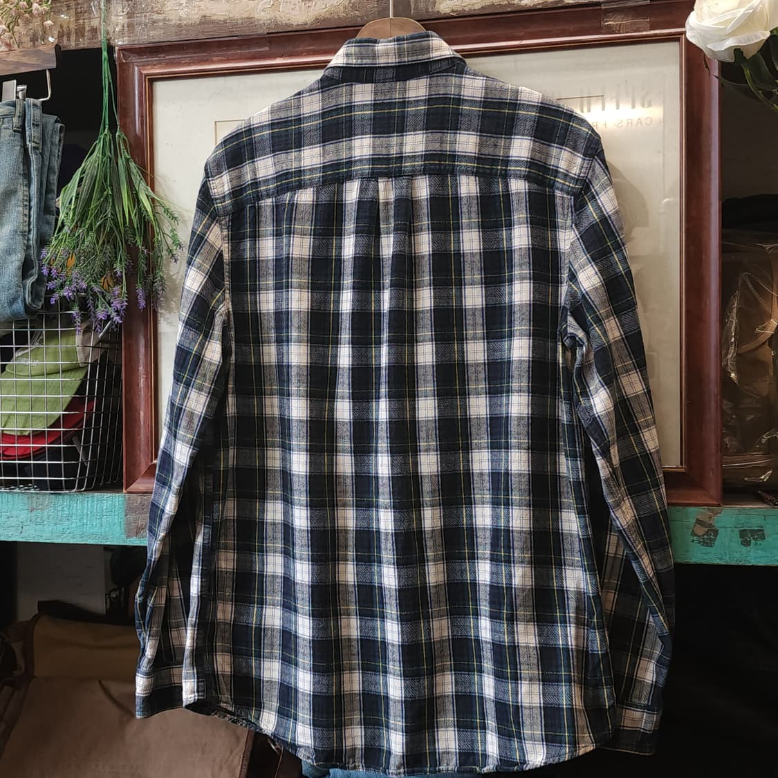 90s 엘엘빈 체크셔츠 플란넬 셔츠 헤비코튼 워크셔츠 그린 체크 m 상품이미지3