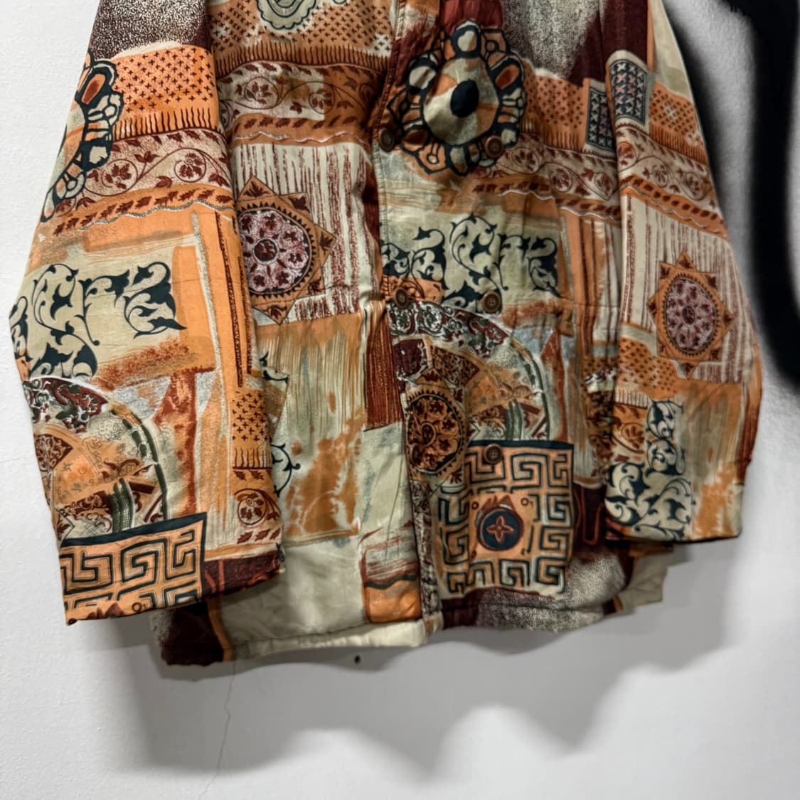 VTG 빈티지 100% 실크 보헤미안 에스닉 풀 패턴 퀼팅 후드 자켓 상품이미지5