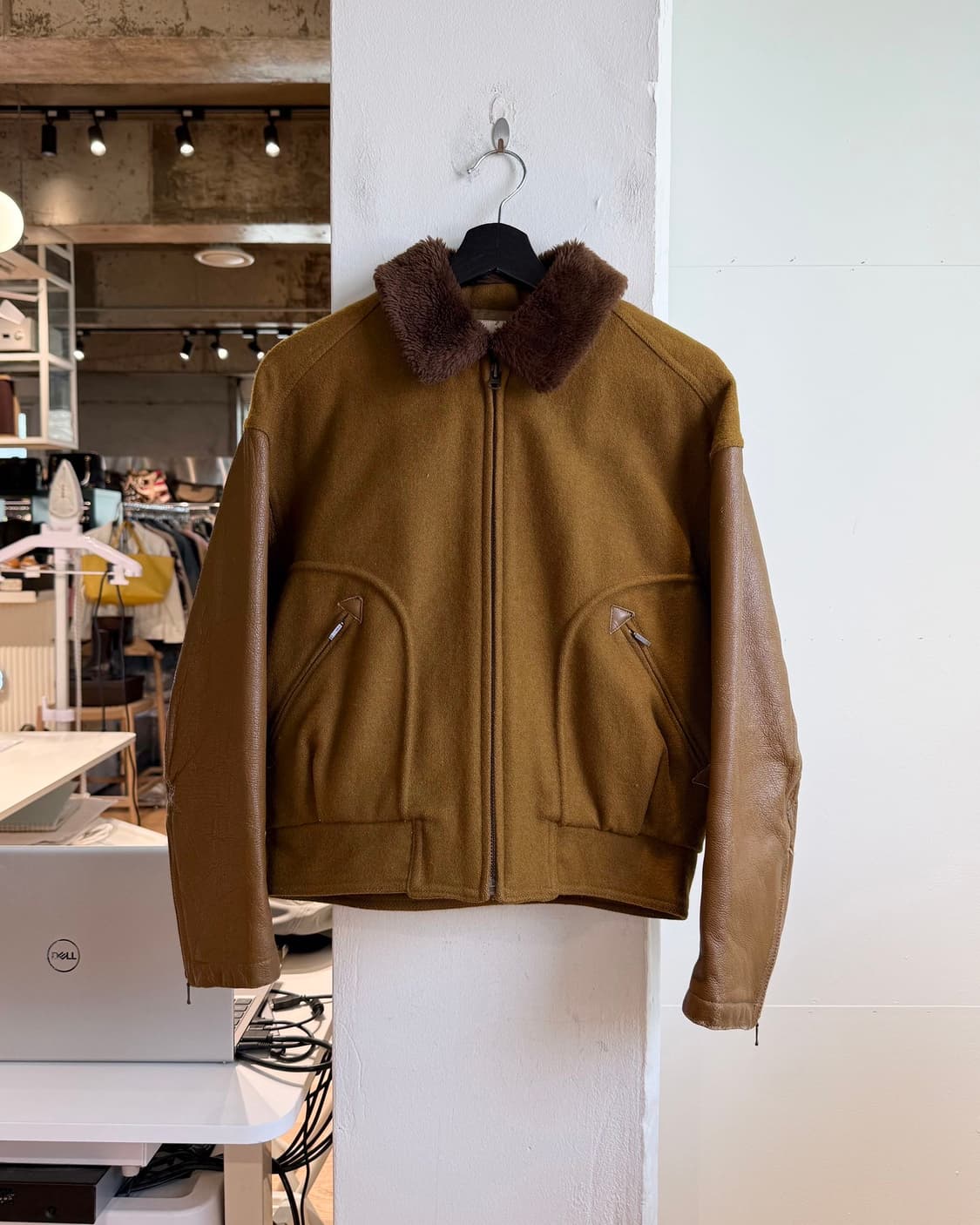 스쿱 nyc 브라운 빈티지 레더 울 자켓 상품이미지2