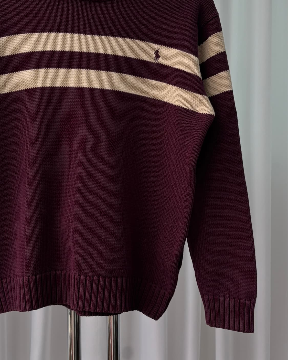 [L]폴로 랄프로렌 버건디 스트라이프 코튼 니트 상품이미지5