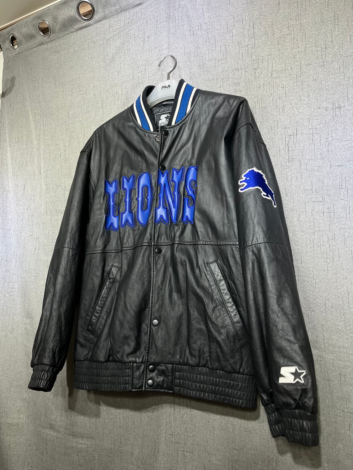 90s 빈티지 스타터 디트로이트 라이언즈 소가죽 바시티 자켓 상품이미지1