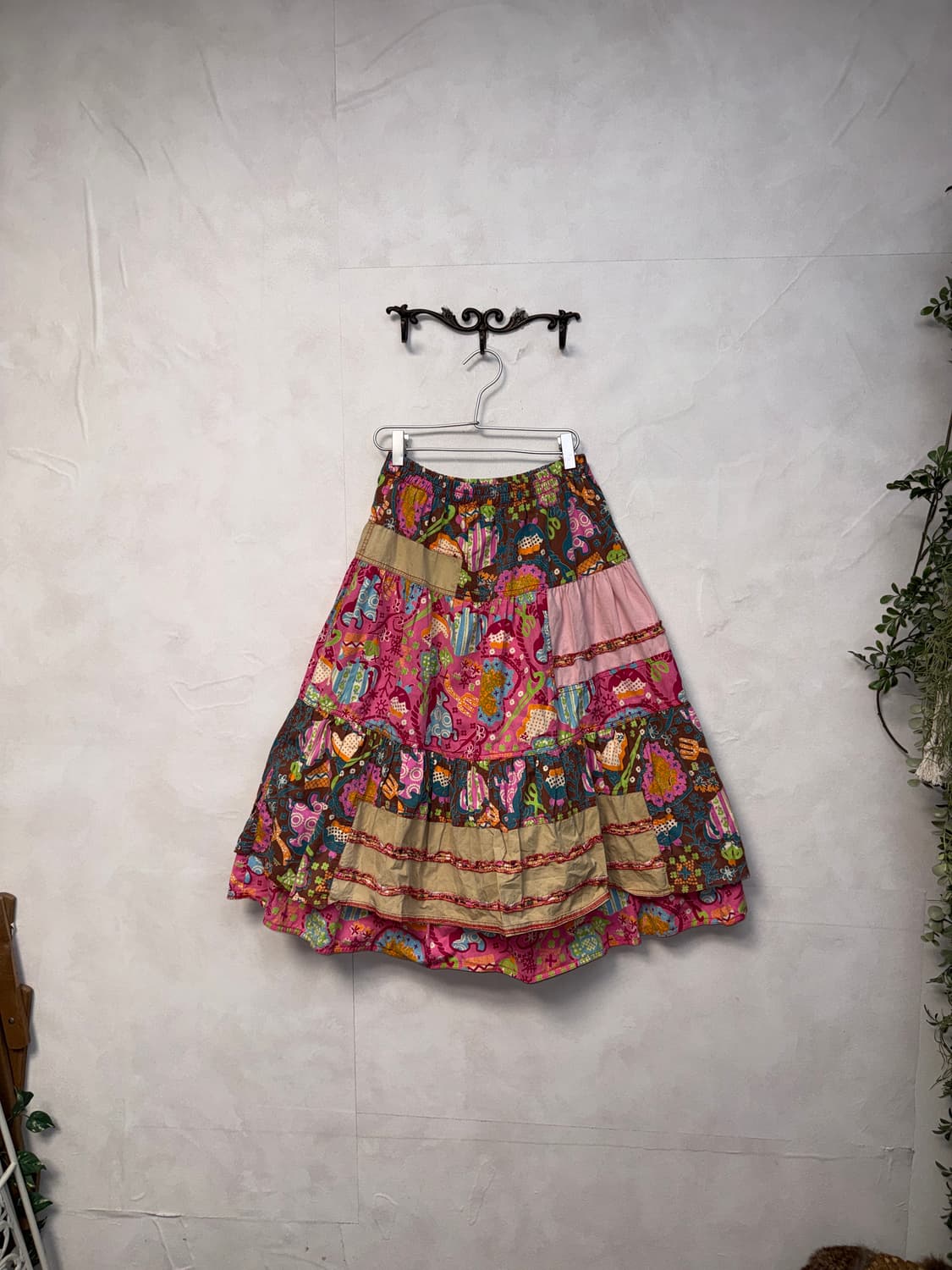 Pink kitsch bohemian patchwork skirt 상품이미지3