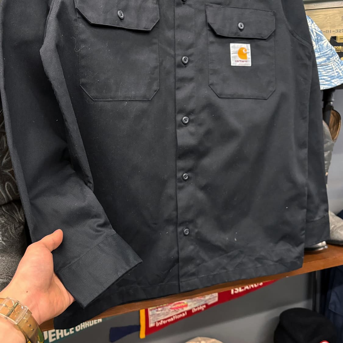 칼하트WIP 덕캔버스 클래식 워크셔츠 엠보싱자수 플랩포켓 블랙 N655 상품이미지4