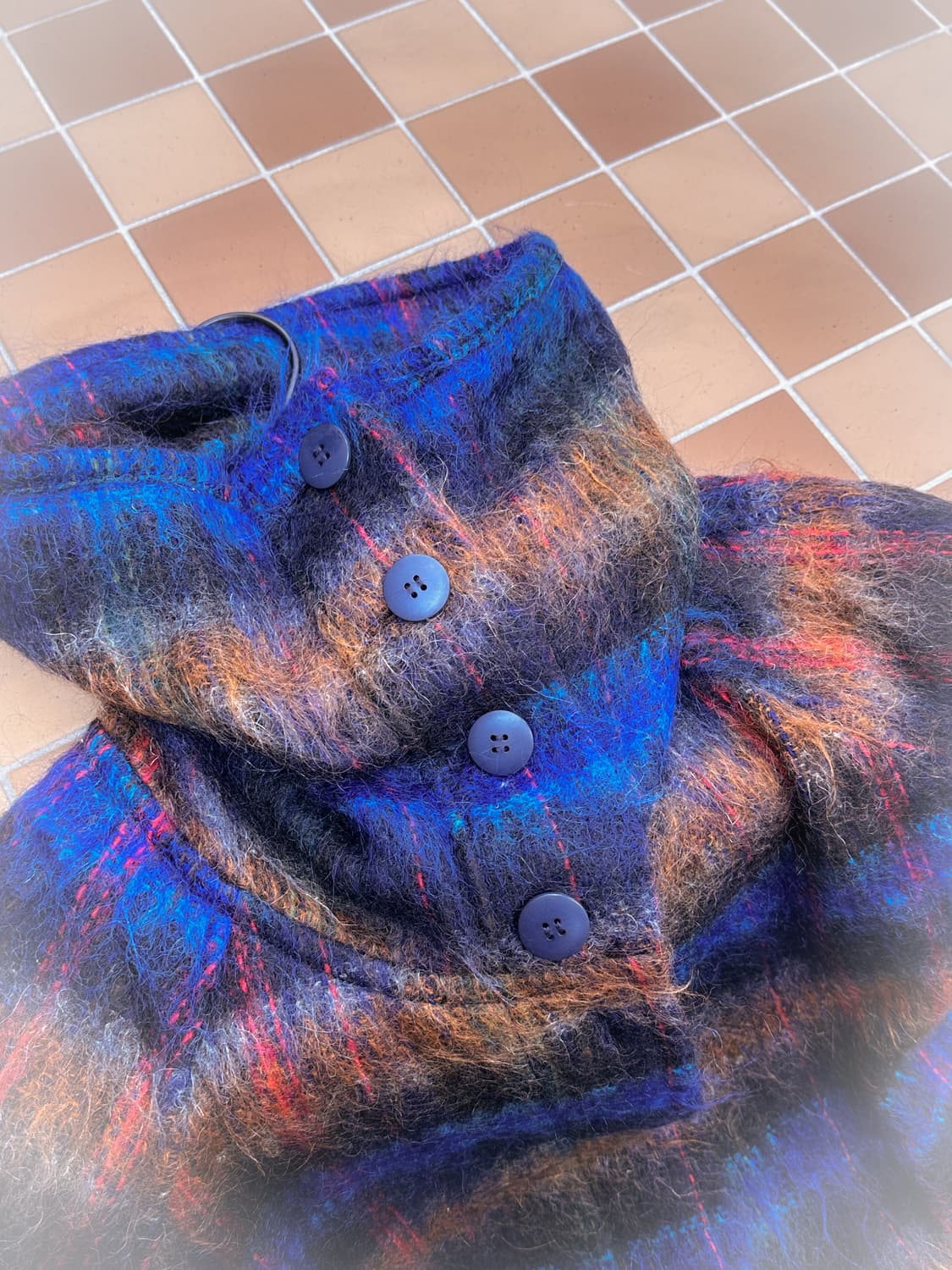 micmac mohair wool check highneck coat 상품이미지5