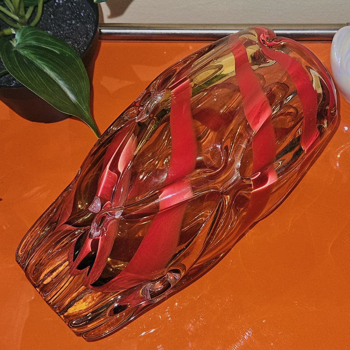 80s 오사카 Mcm 아트글라스 엠버 꽃병 상품이미지5