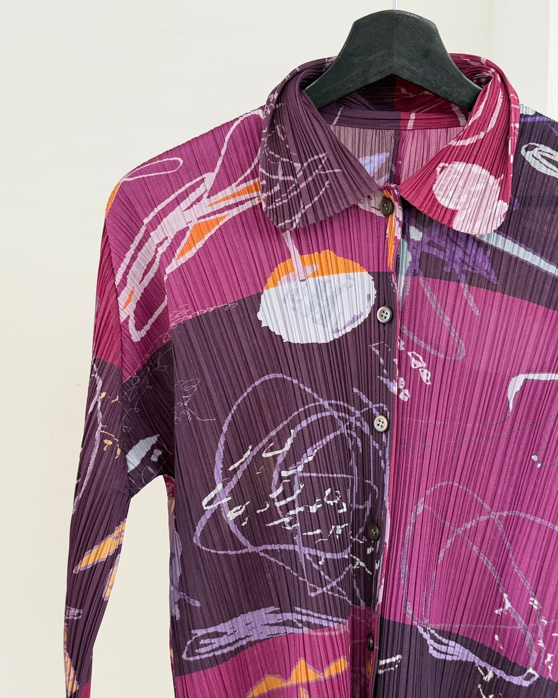 플리츠 플리즈 퍼플 핑크 패턴 버튼 자켓 상품이미지3