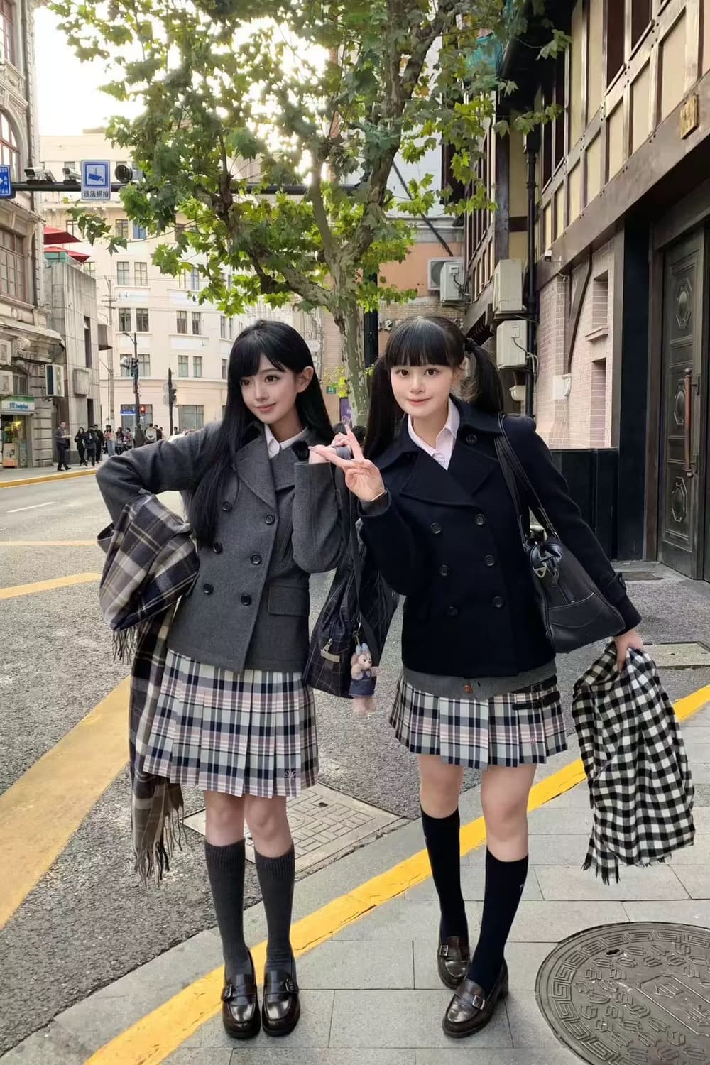 일본 소녀 울 더블 버튼 코트 자켓 그레이 상품이미지4