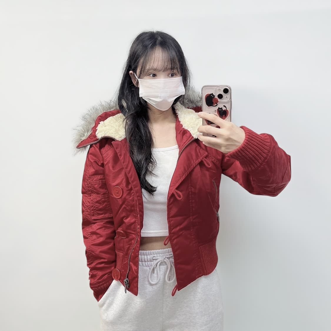 켈빈클라인 후디 퍼 숏 패딩 레드 상품이미지1