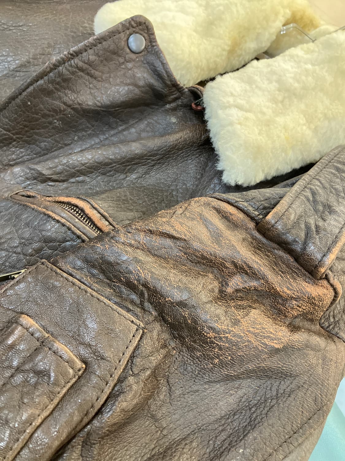 VTG 빈티지 브라운 무스탕 레더 자켓 L 상품이미지9