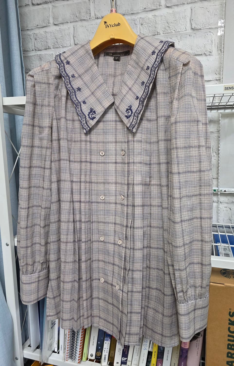 써스데이 아일랜드 봄~여름 세일러 블라우스 55  체크블라우스 WM77  상품이미지2