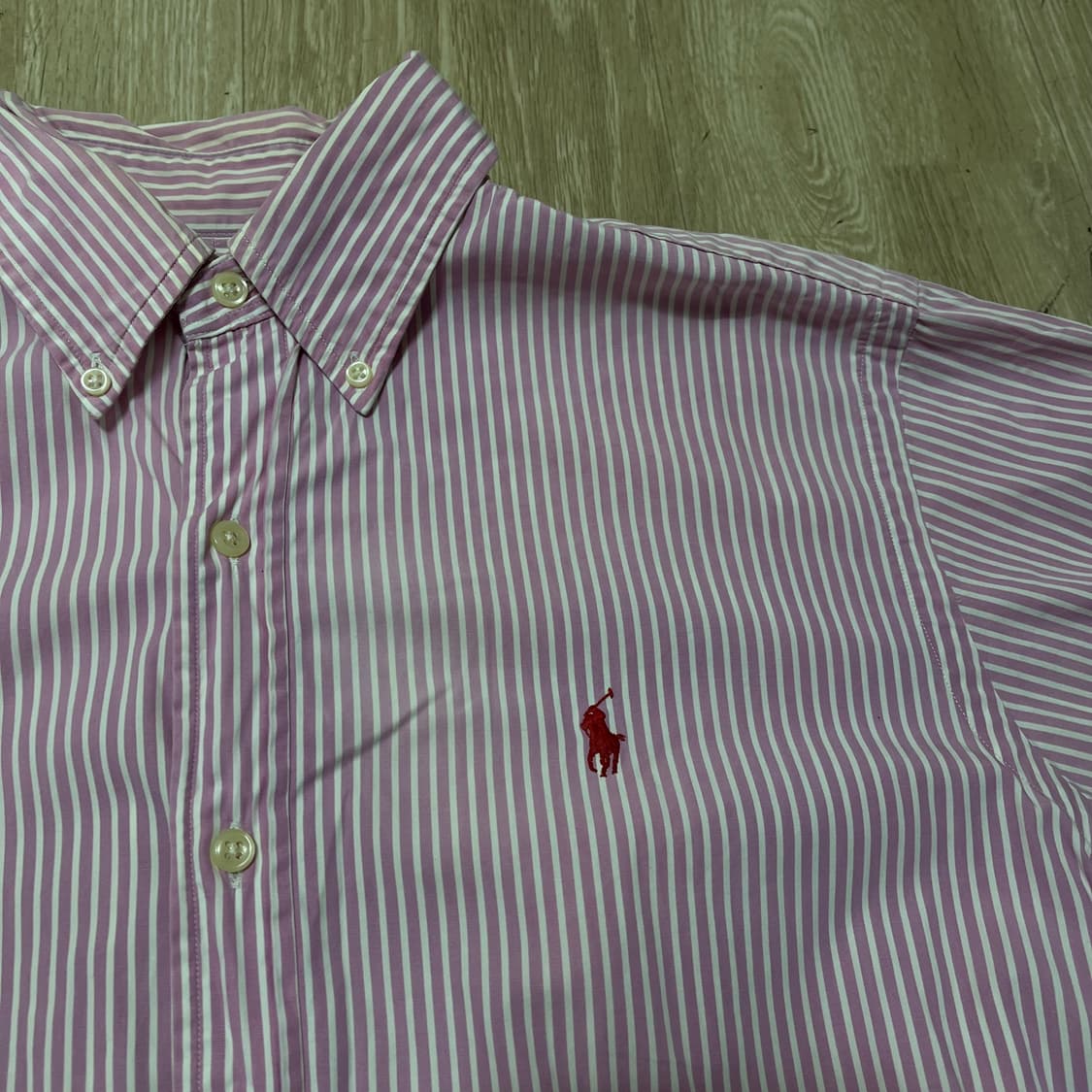 폴로 랄프로렌 핑크 스트라이프 반팔 셔츠 38 상품이미지3
