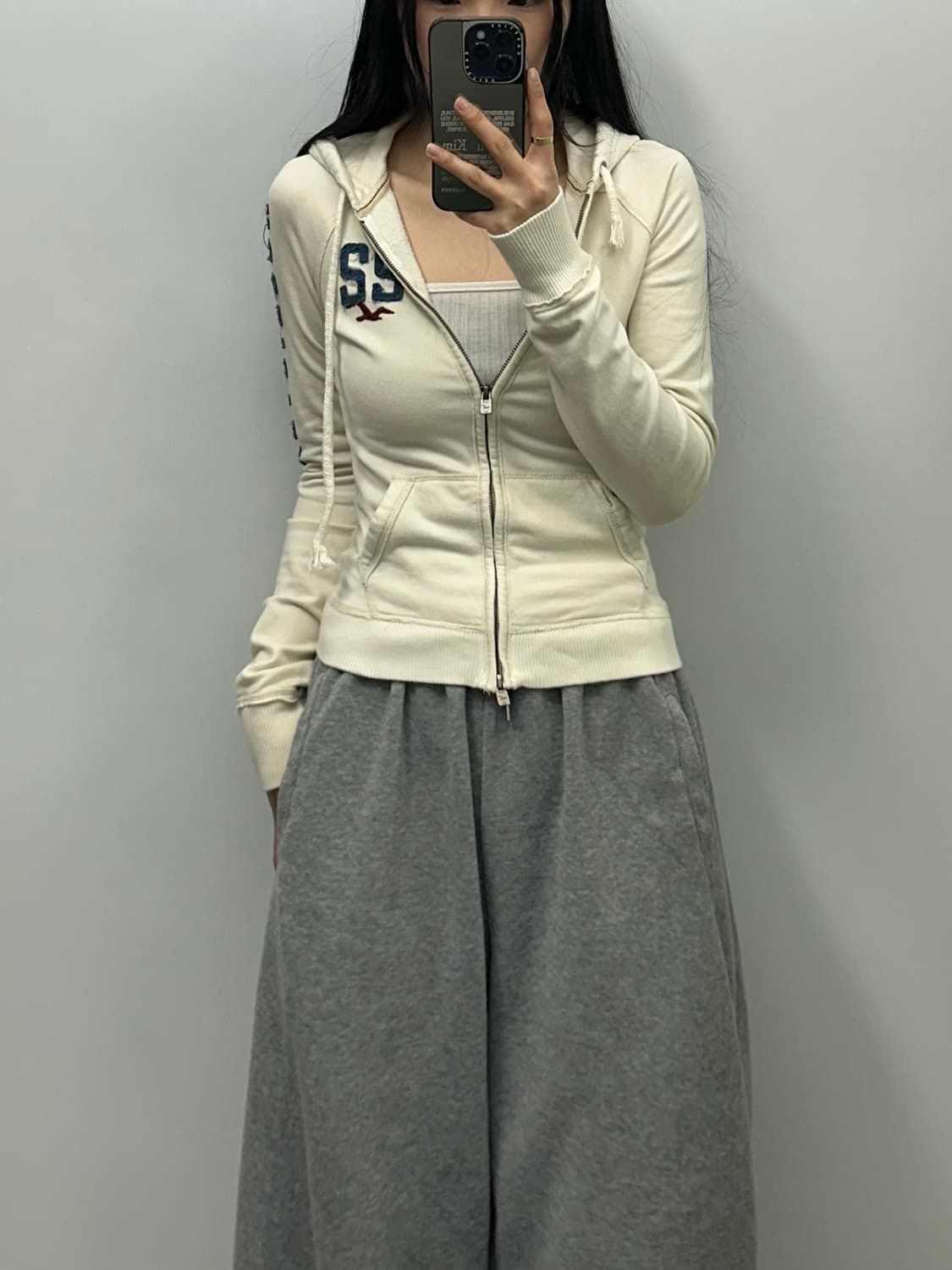 홀리스터 y2k 와투케 딱붙 아이보리 후드집업 상품이미지1