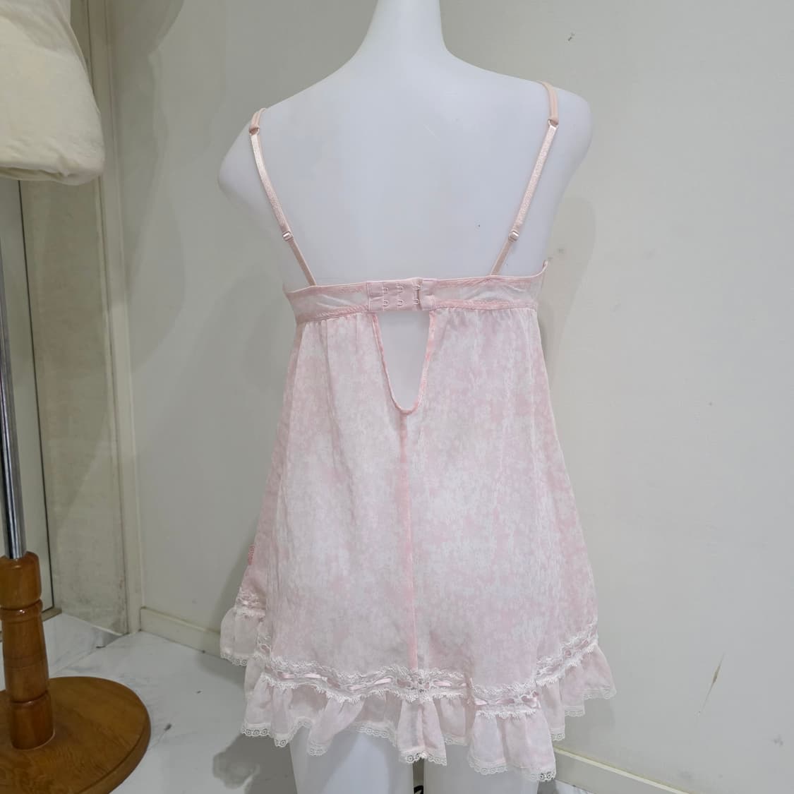라센자 고전빈티지)히메갸루 핑크 레이스 리본 로맨틱 플로럴 슬립슬리브리스 상품이미지2
