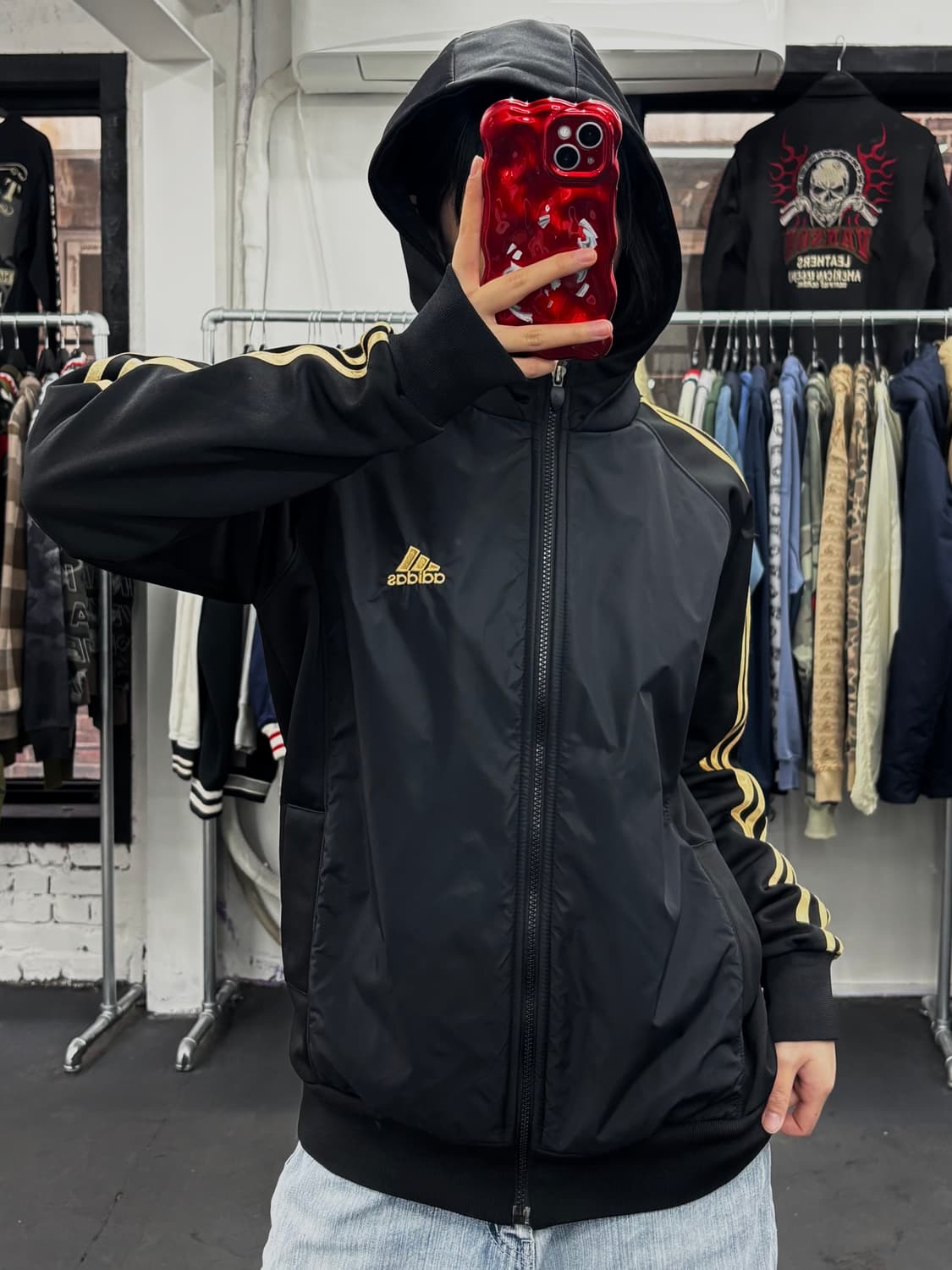 아디다스 블랙 골드 나일론 후드 집업 상품이미지4