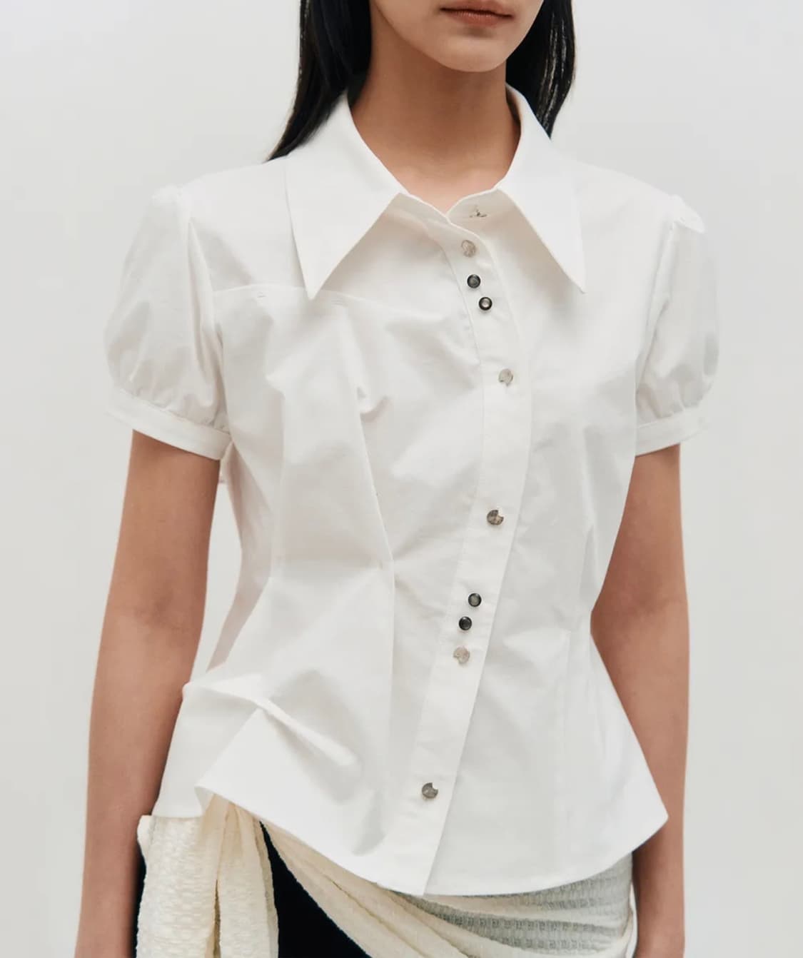 (새상품)킴지수 반팔 퍼프 셔츠 화이트 S Puffed Button Up 상품이미지1