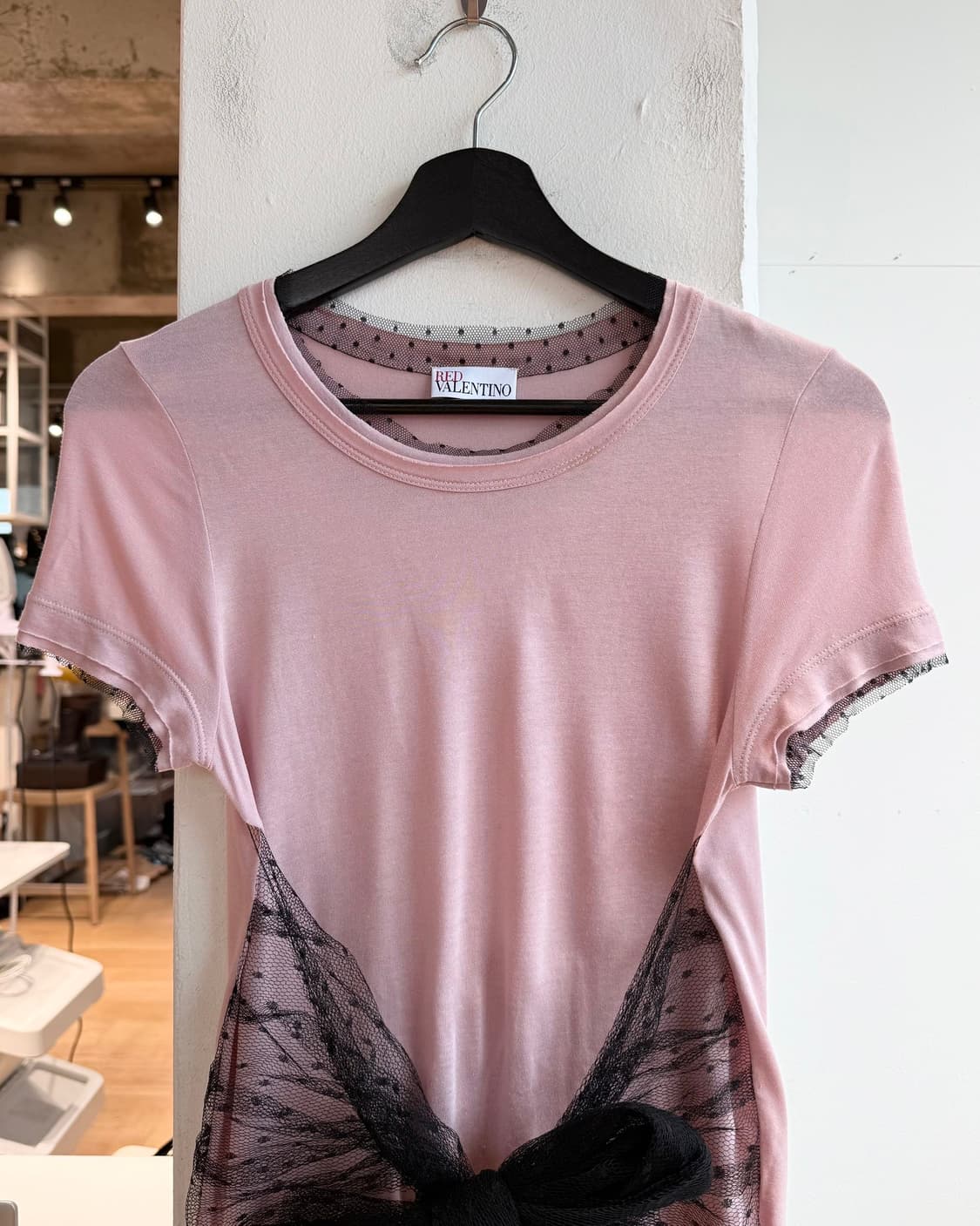 레드 발렌티노 핑크 시스루 리본 하프티 상품이미지2