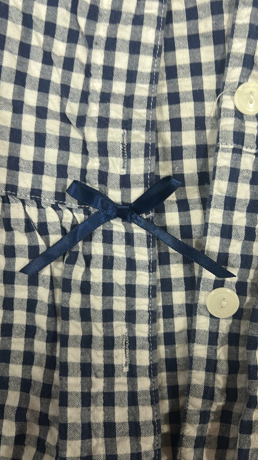 빈티지 반팔 체크 블라우스 잠옷 상품이미지3