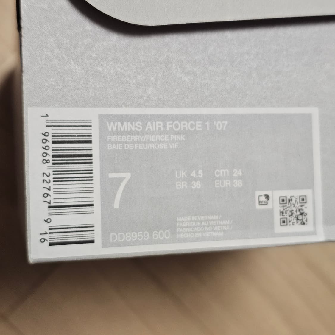 W240 새제품) 나이키 에어포스 1 '07 파이어베리 피어스 핑크 상품이미지7