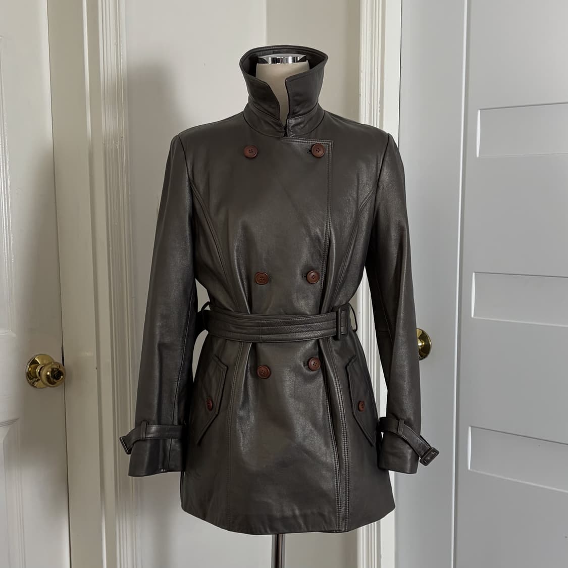 Robo 레더 트렌치 코트 그레이 양가죽100% 상품이미지6