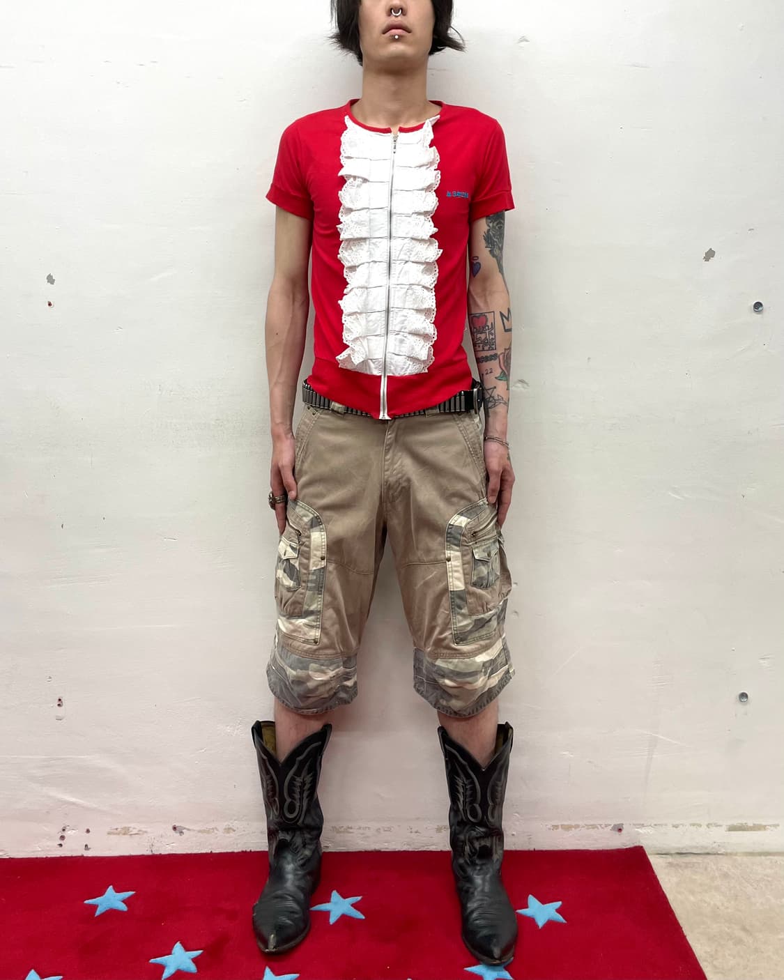White lace-decorated zip-up T-shirt 상품이미지4