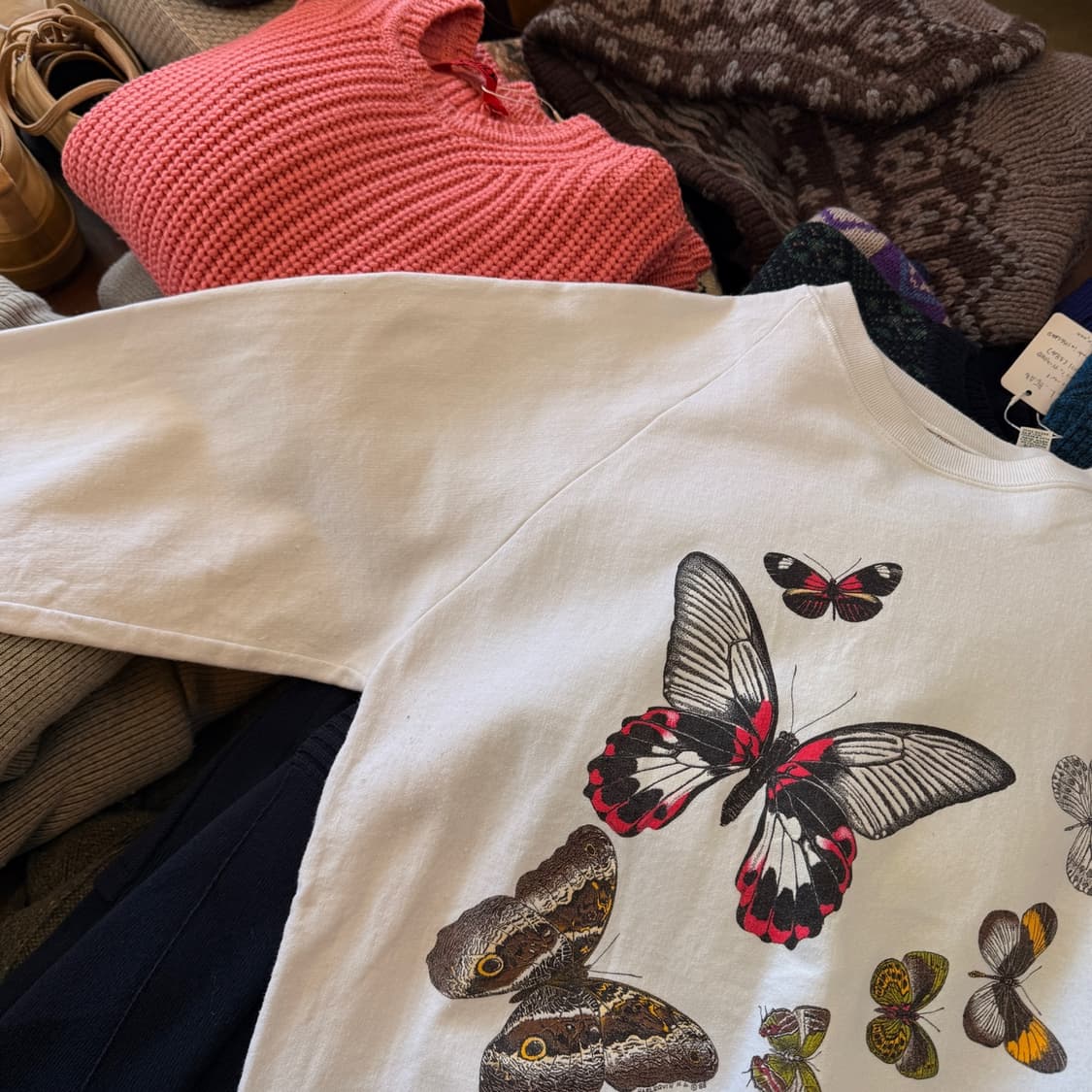 80S 캐나다 생산 나비 그래픽 아트워크 스웻셔츠 L 상품이미지5