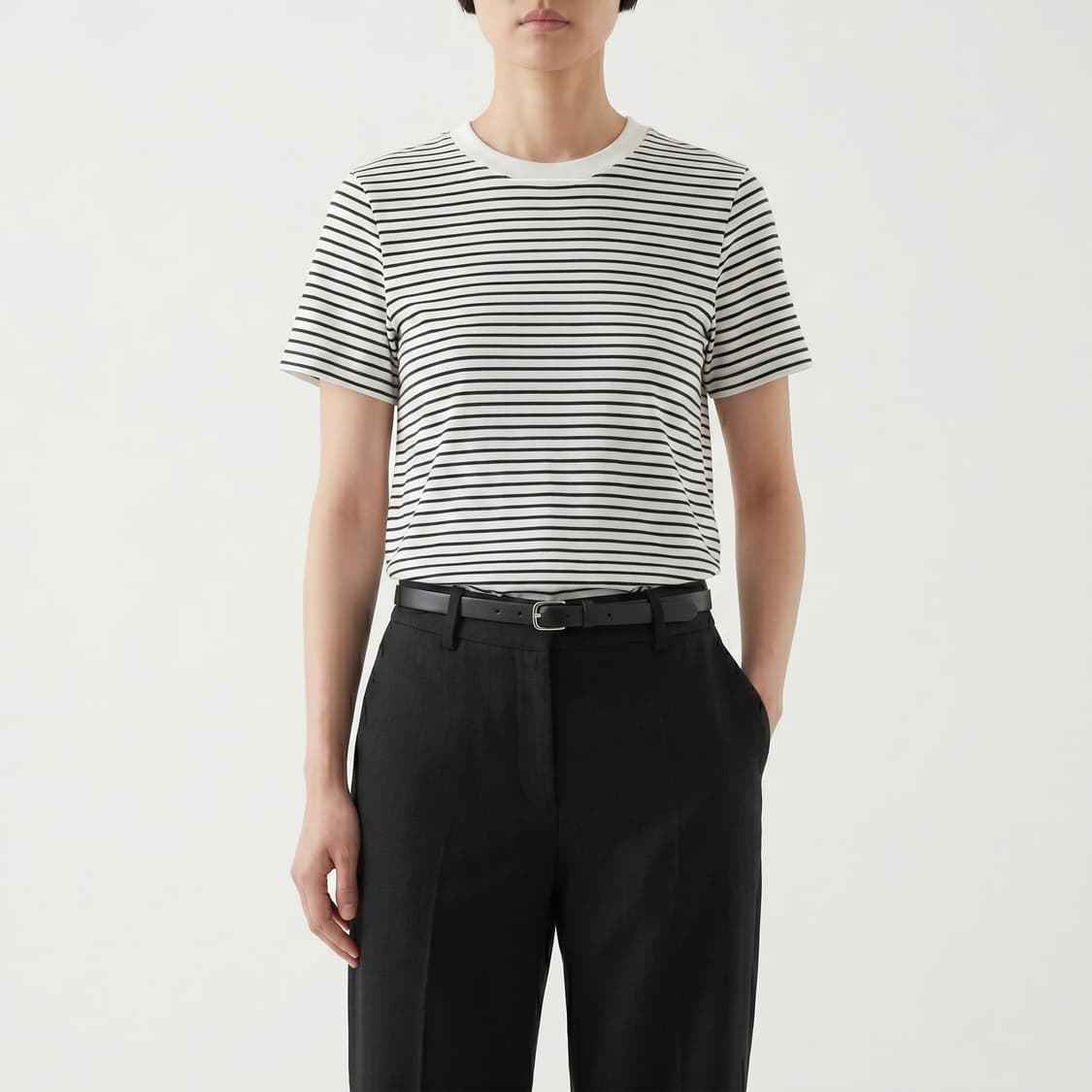 [제목] COS 코스 클린 컷 스트라이프 반팔 티셔츠 (M) 상품이미지1