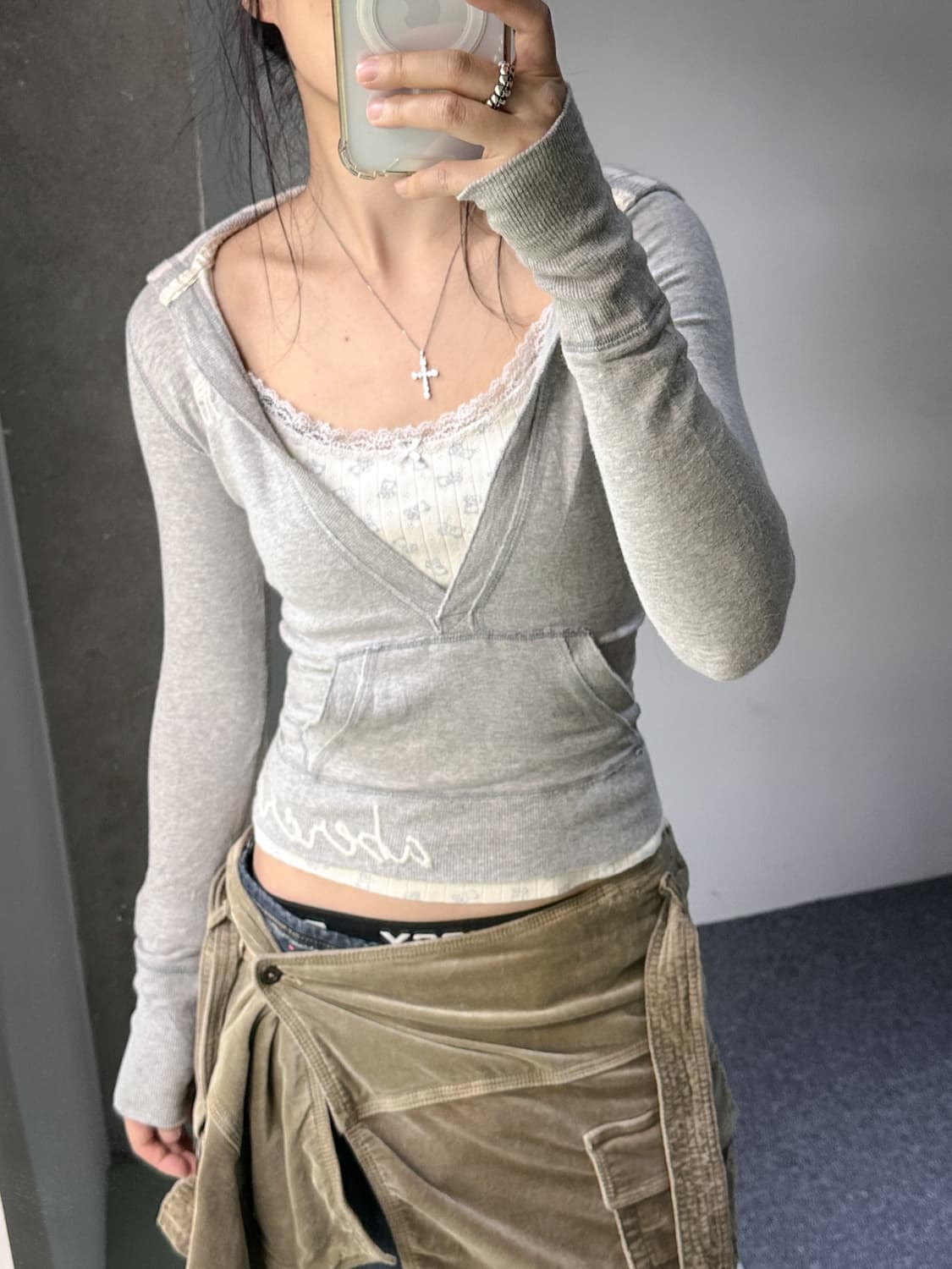 abercrombie gray cotton crop top 상품이미지4